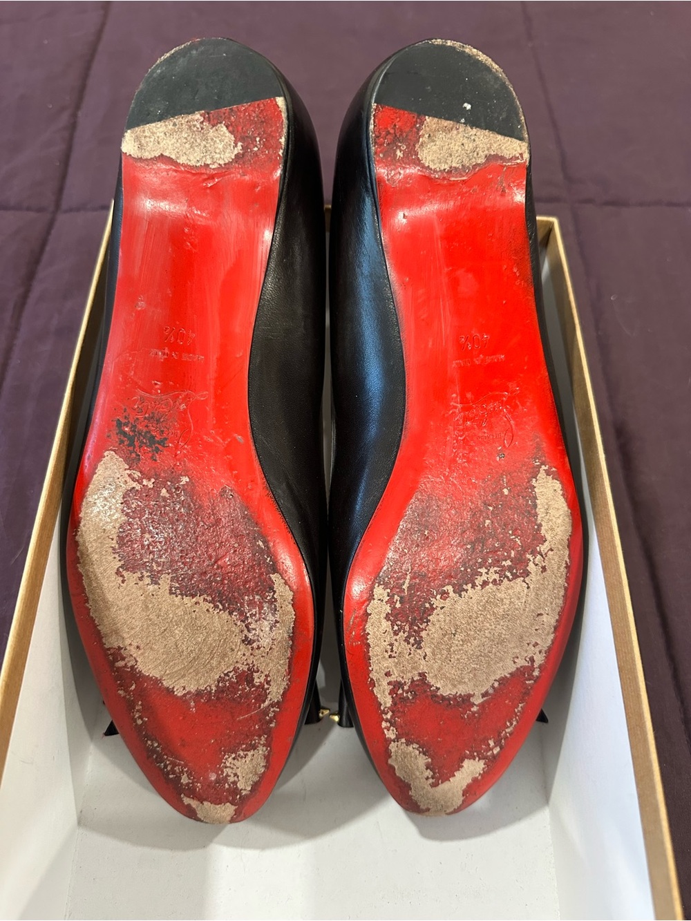 Christian Louboutin Black Leather Stud-Detail Ballet Flats - Picture 5 of 7
